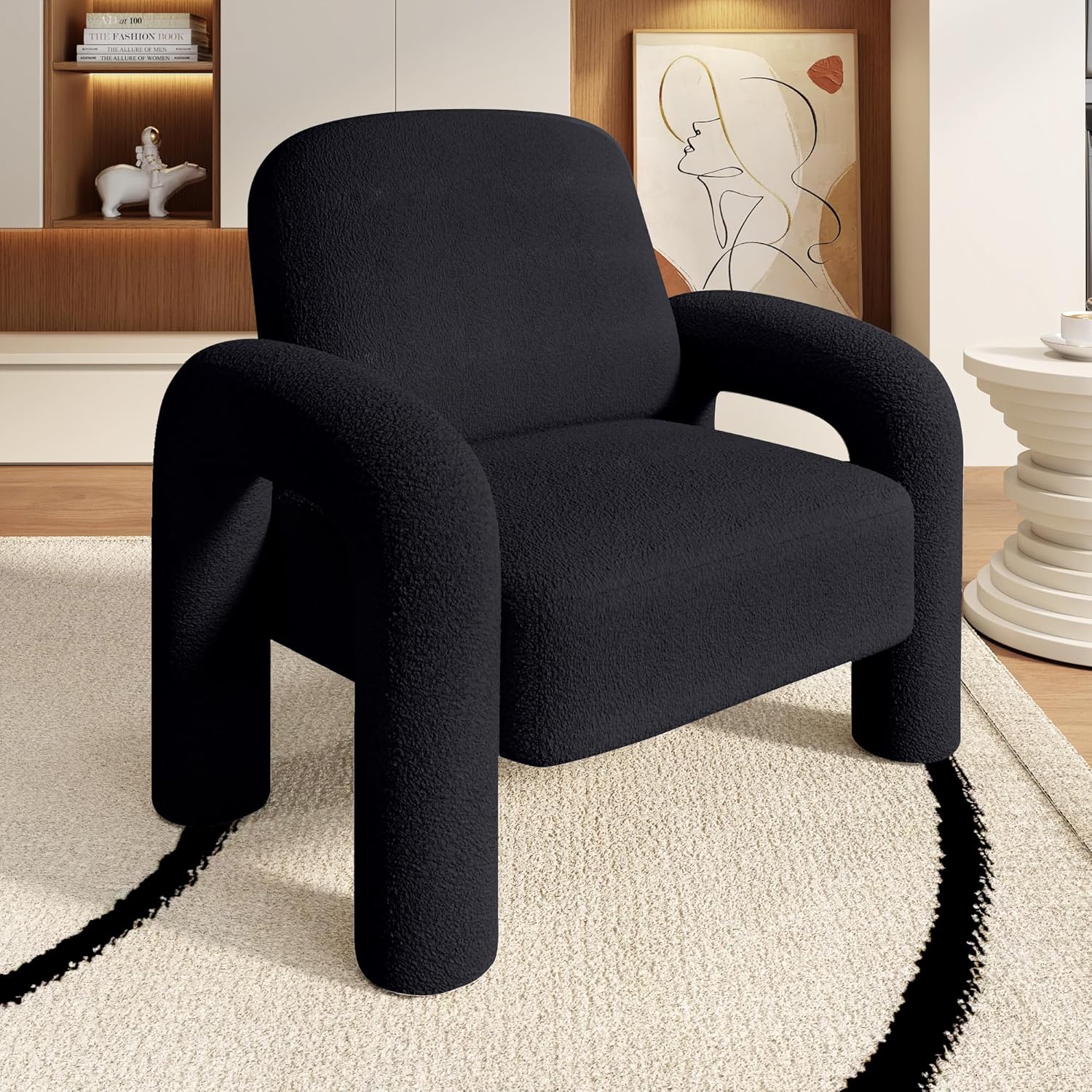 Modern Sherpa Accent Chair, Teddy Upholstered Arm Single Sofa, Cozy Fluffy Reading Chair for Living
