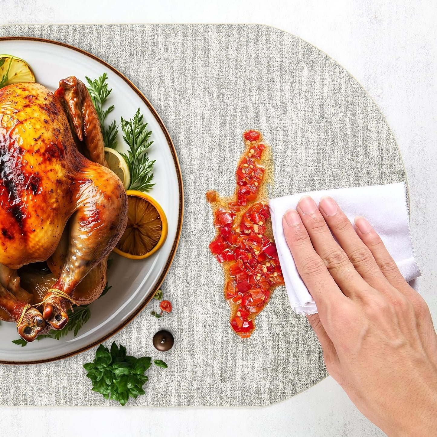 DOLOPL Large Placemats Set of 6, Oval Reversible Wipeable & Non-Slip Place Mats, Modern Faux