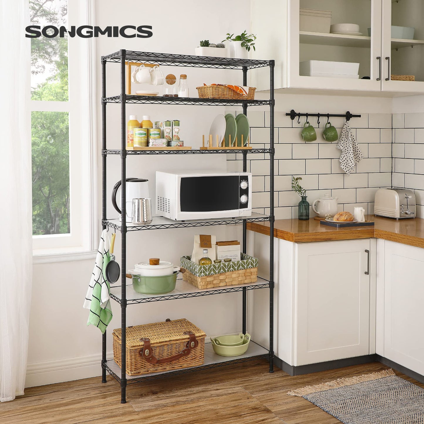 SONGMICS 6-Tier Storage Shelves, Wire Shelving Unit, Kitchen Metal Shelves, Storage Rack with