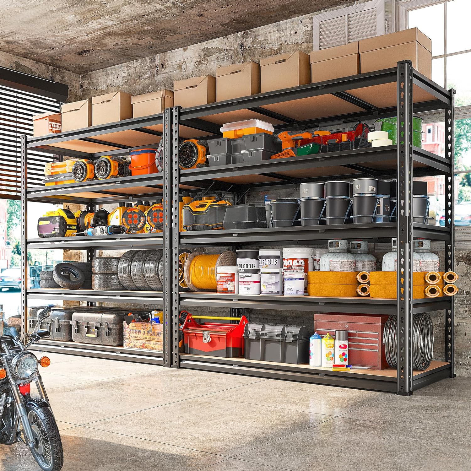 REIBII 48.2" W Garage Shelving, Storage Shelves Load 3000LBS, Adjustable Garage Shelving Heavy Duty