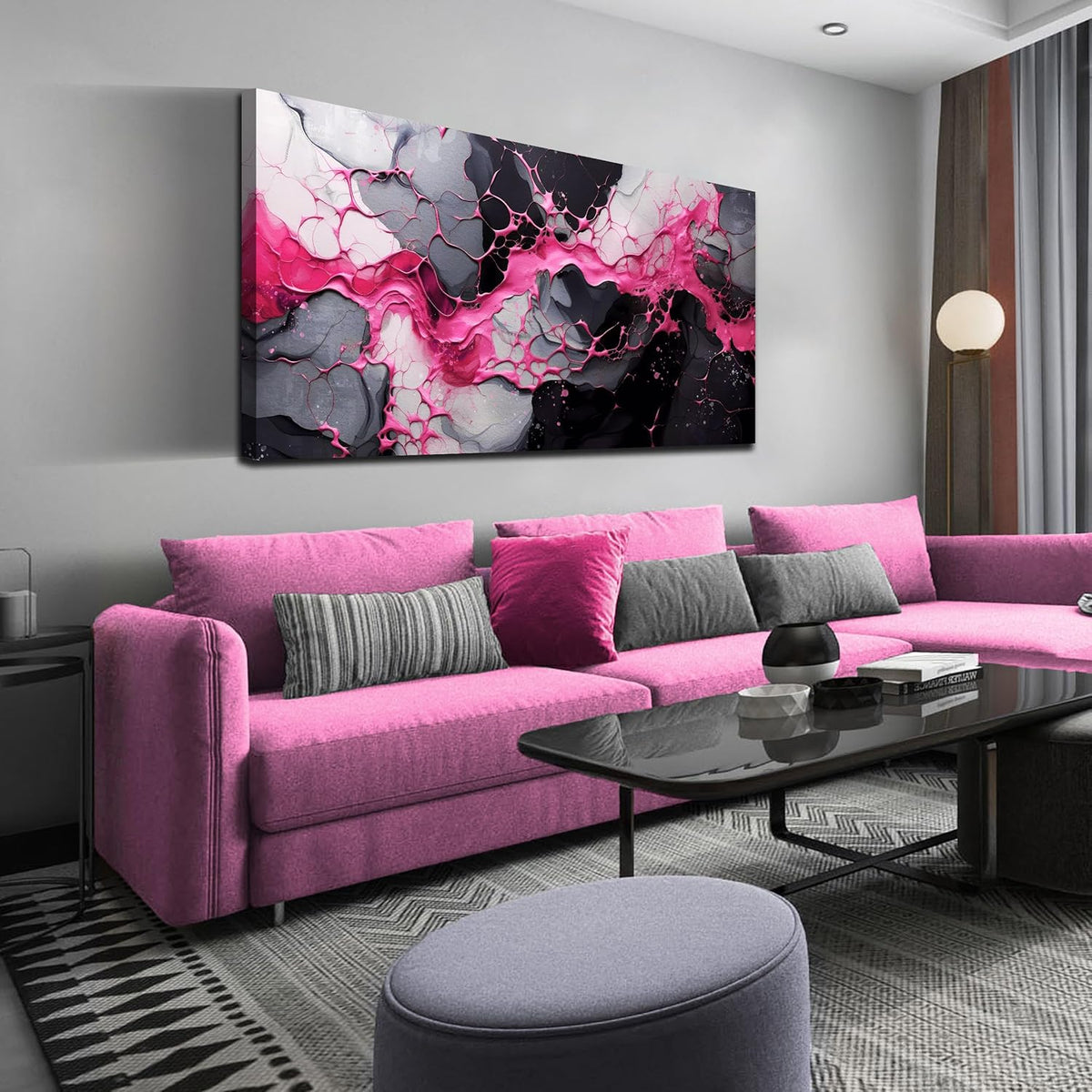 GUGIKA Abstract Wall Art for Living Room, Pink Canvas Wall Decor for Girls Bedroom Decor, Pigment