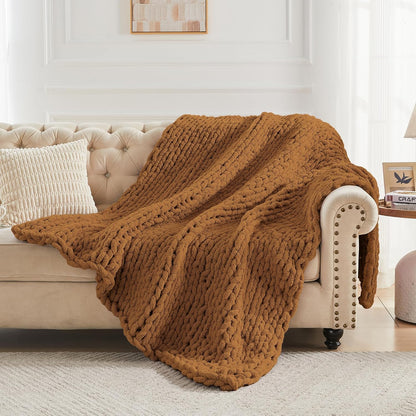 Carriediosa Chunky Knit Throw Blanket 50" X 60", 100% Hand Made Large Chenille Loop Yarn Soft