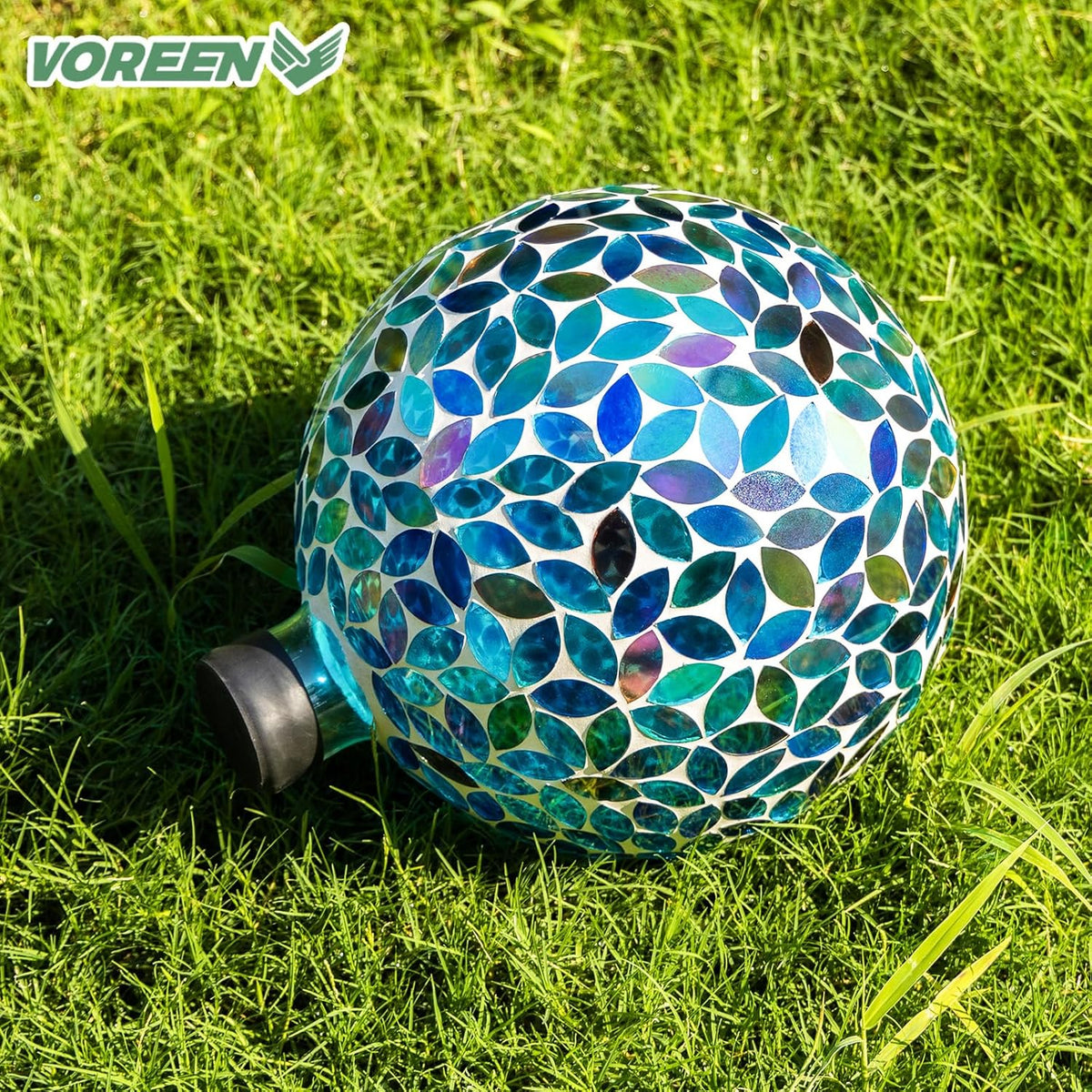 VOREEN 10-Inch Gazing Ball Glass Mosaic Gazing Globe, Outdoor Reflective Ball Yard Decoration for
