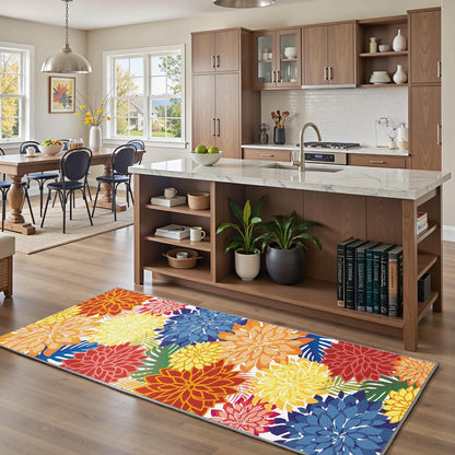 Area Rug 2x6 Washable Entry Rug Multicolored Tropical Botanical Modern Floral Indoor Kitchen Door