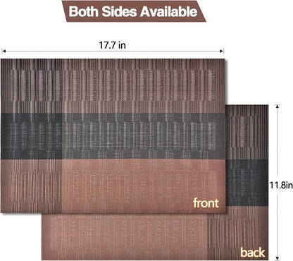 Placemats Set of 6 - Easy Clean Modern Durable Washable Vinyl Place Mats - Heat Resistant Placemats