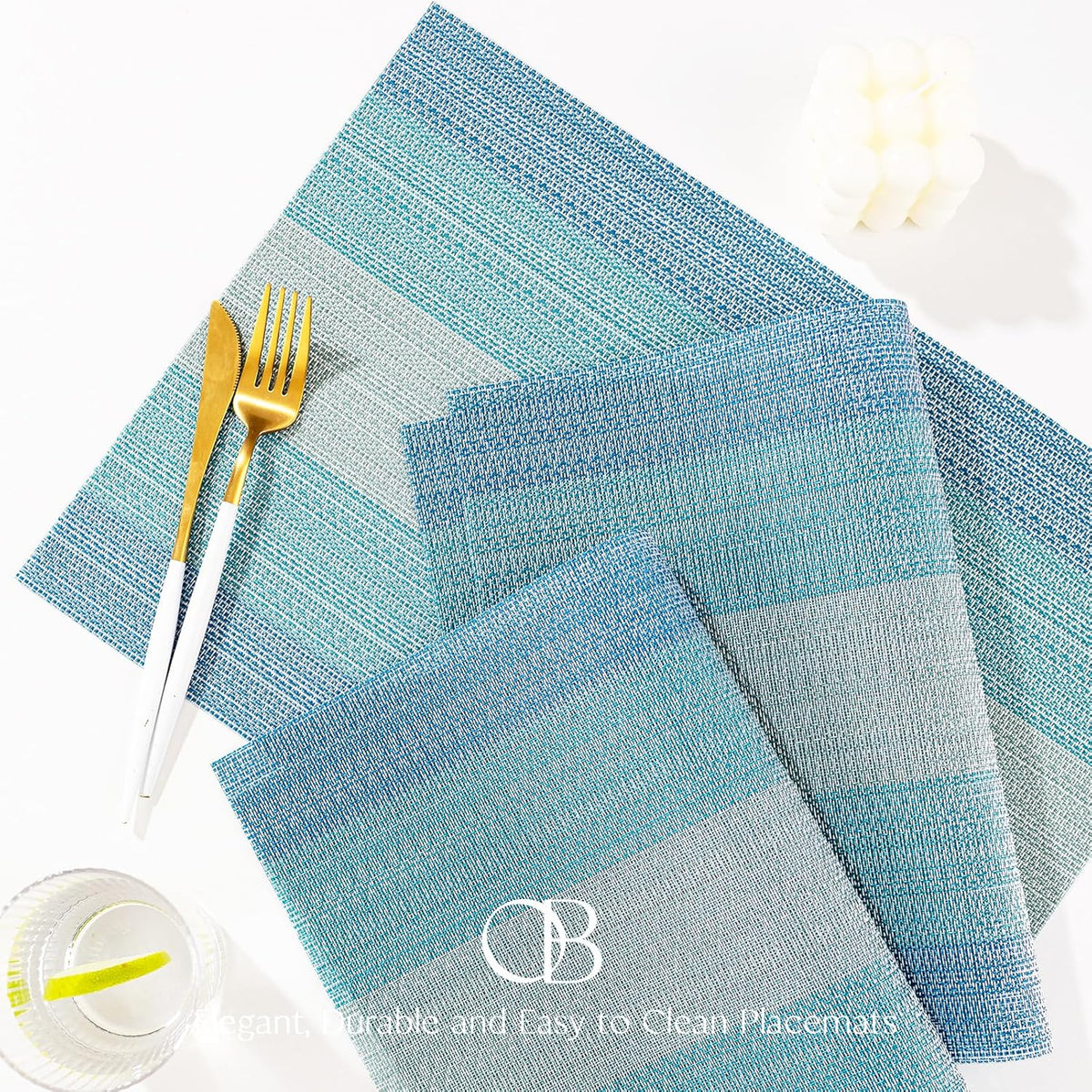 Placemats Set of 6 - Easy Clean Woven Vinyl Placemats for Dining Table, Indoor/Outdoor Place Mats