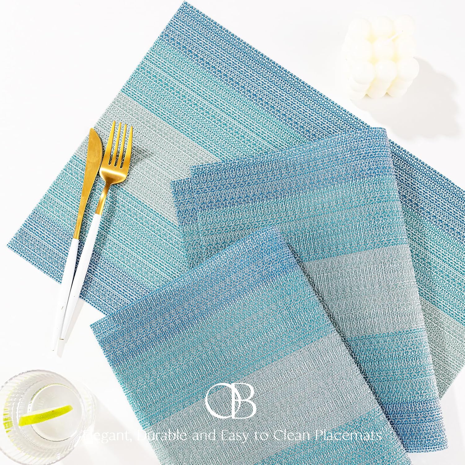 Placemats Set of 8 - Easy Clean Woven Vinyl Placemats for Dining Table, Indoor/Outdoor Place Mats