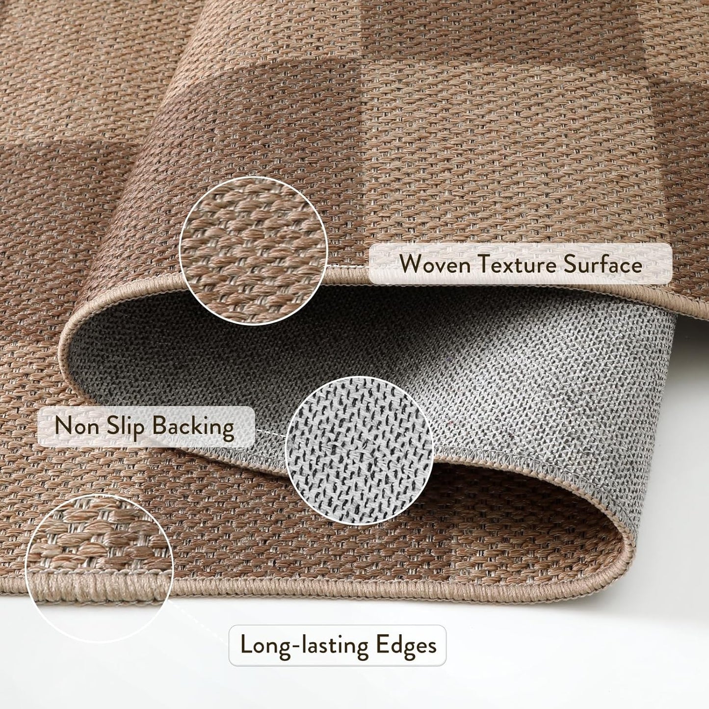 Lahome Checkered Easy Jute Living Room Rugs, 5x7 Large Dining Room Office Carpet Farmhouse Washable