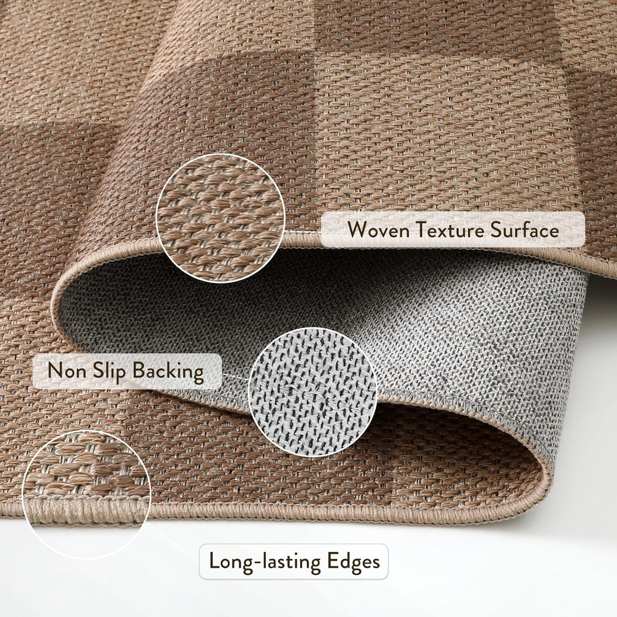 Lahome Checkered Easy Jute Kitchen Runner, 2x8 Washable Indoor Outdoor Runner Rug, Checkerboard Non