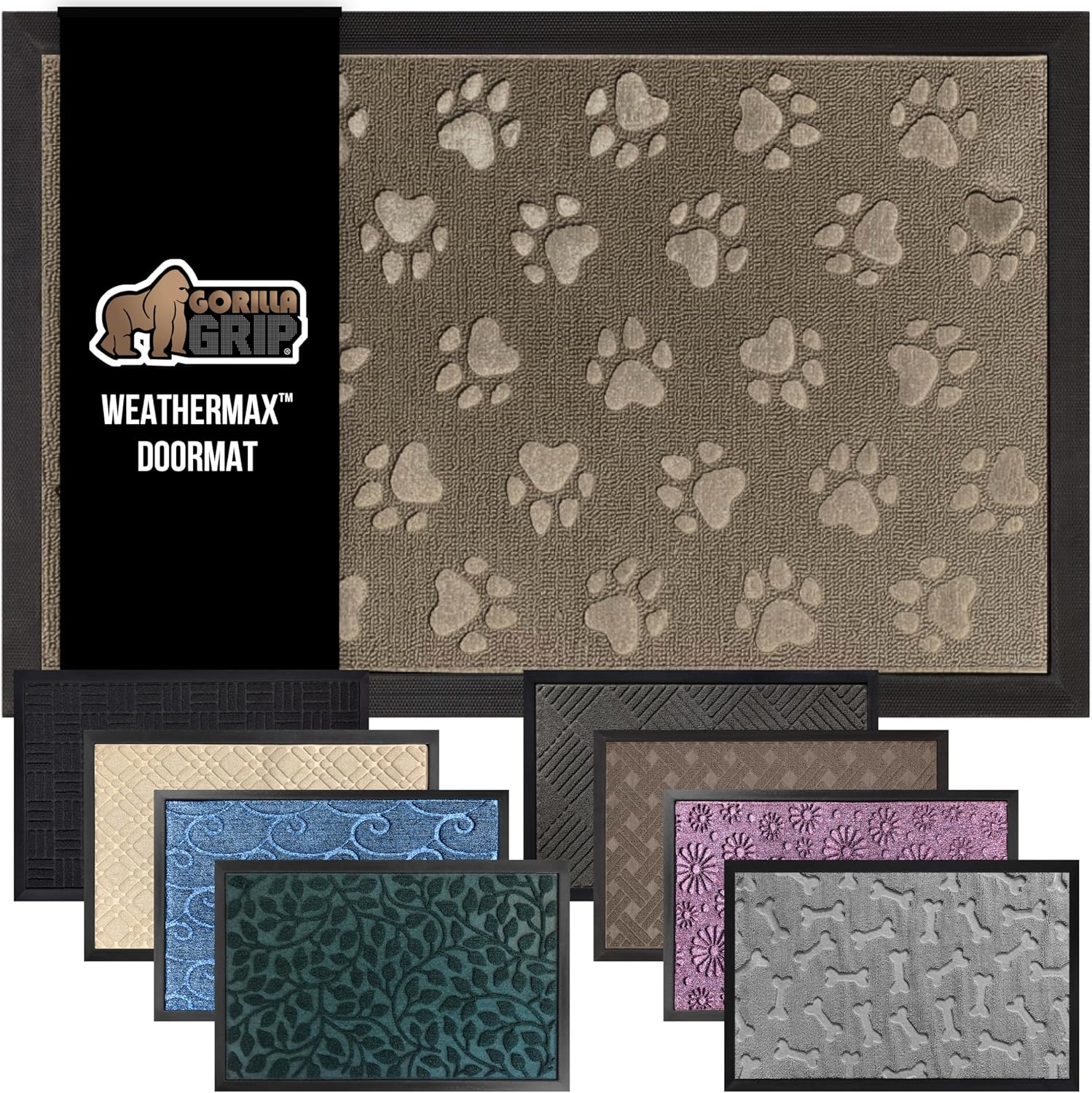 GORILLA GRIP 100% Waterproof All-Season WeatherMax Doormat US Designed Natural Rubber, Stain and
