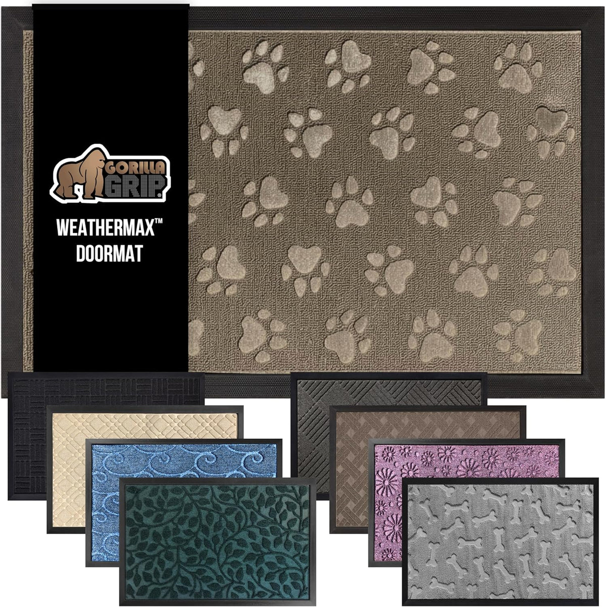 GORILLA GRIP 100% Waterproof All-Season WeatherMax Doormat 35x23, US Designed Natural Rubber, Stain
