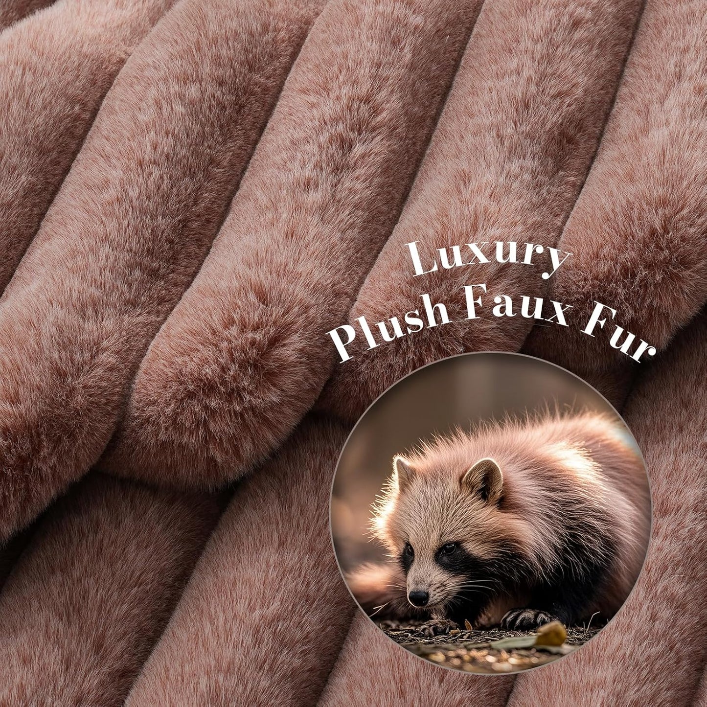 Amélie Home Faux Fur Throw Blanket for Couch, Ultra Cozy Fuzzy Fluffy Fur Luxurious Soft Striped