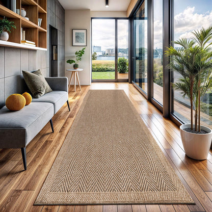 CAMILSON Indoor and Outdoor Runner Rug Natural Herringbone Seagrass Boho Design Easy-Cleaning Non