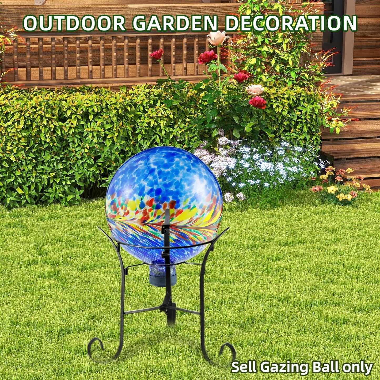 VOREEN 10-Inch Glass Gazing Ball, Outdoor Gazing Globe, Reflective Ball Yard Decoration for Homes
