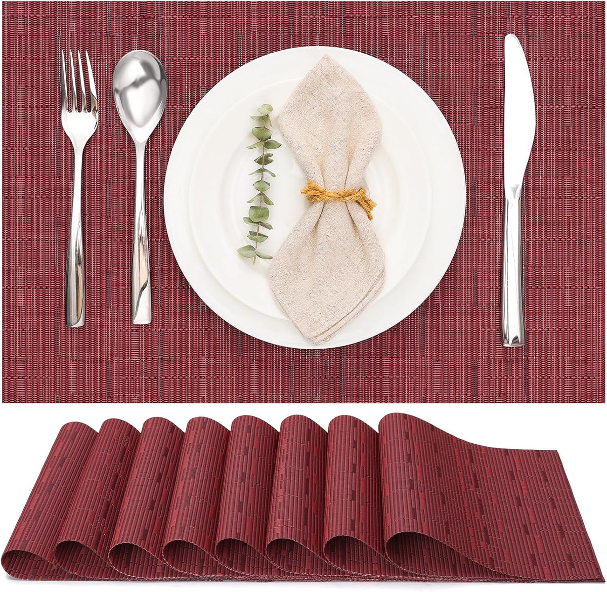 Myir JUN Placemats Set of 8, Vinyl Woven Placemats Place Mats Indoor Set of 8 Washable Table Mats