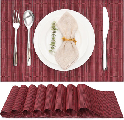 Myir JUN Placemats Set of 8, Vinyl Woven Placemats Place Mats Indoor Set of 8 Washable Table Mats