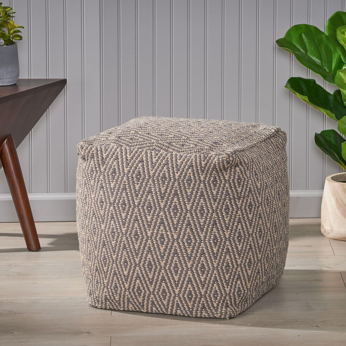 GDFStudio Boho Handmade Fabric Cube Pouf Ottoman Foot Stool - Bean Bag Floor Chair - Foot Rest
