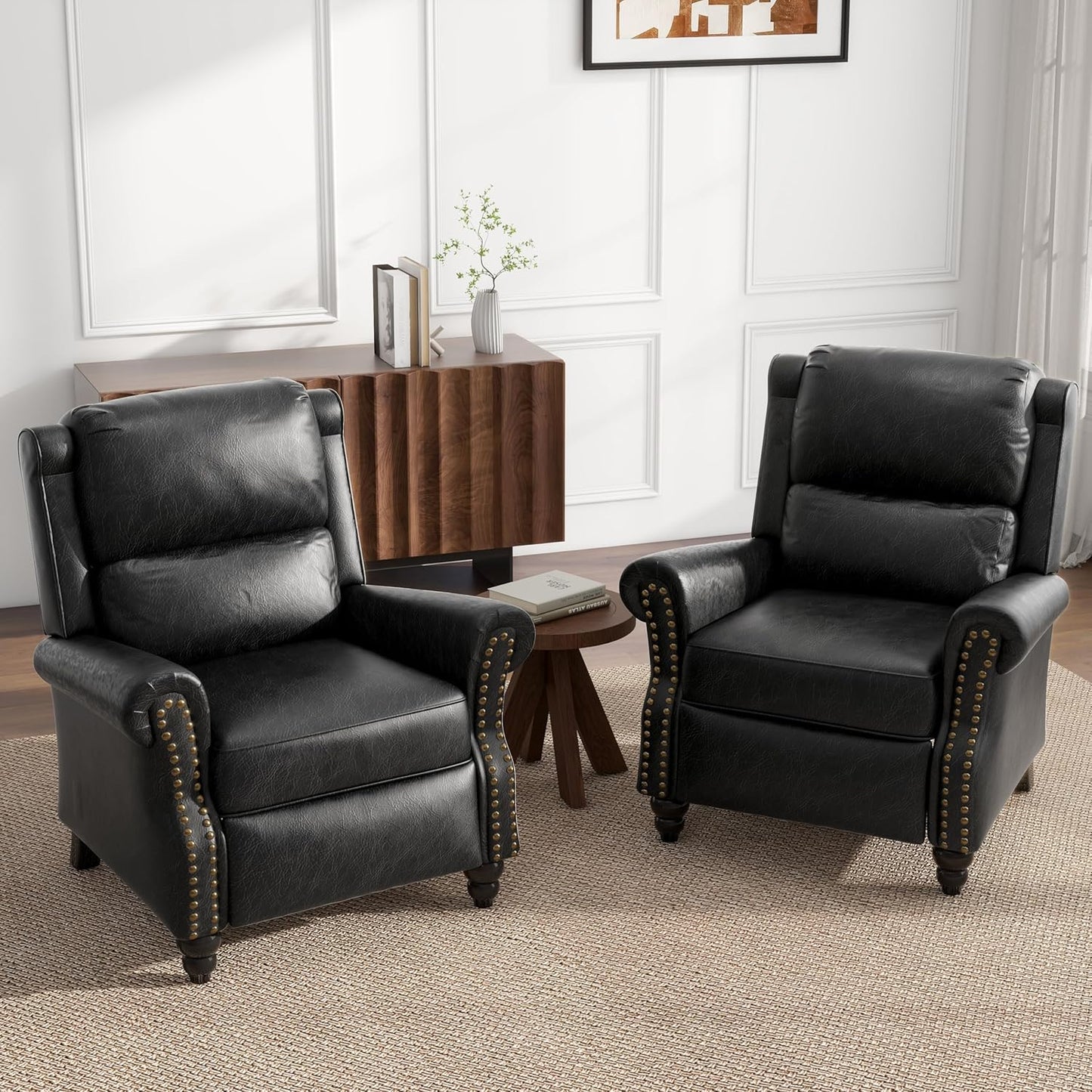 UIXE Pushback Recliner Chairs Set of 2, PU Leather Armchair Push Back Accent Chair, Rivet Trim Club