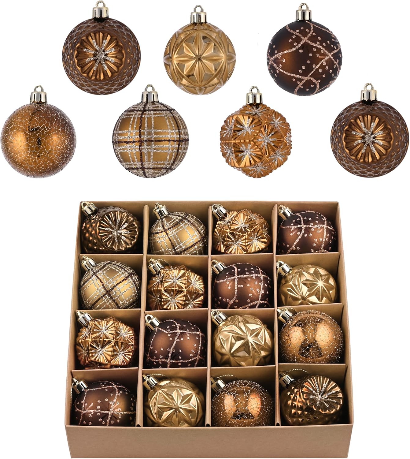 Valery Madelyn Fall Ornaments for Christmas Trees, 16ct Bronze Copper Brown Gold Shatterproof Fall