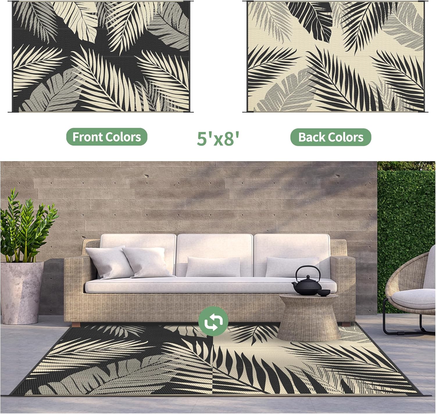 GENIMO Outdoor Rug 5' x 8' Waterproof for Patios Clearance, Reversible Outdoor Plastic Straw