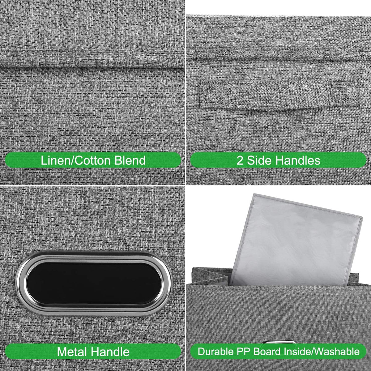 Large Linen Fabric Foldable Storage Bins with Removable Lid and Handles, Washable Storage Box