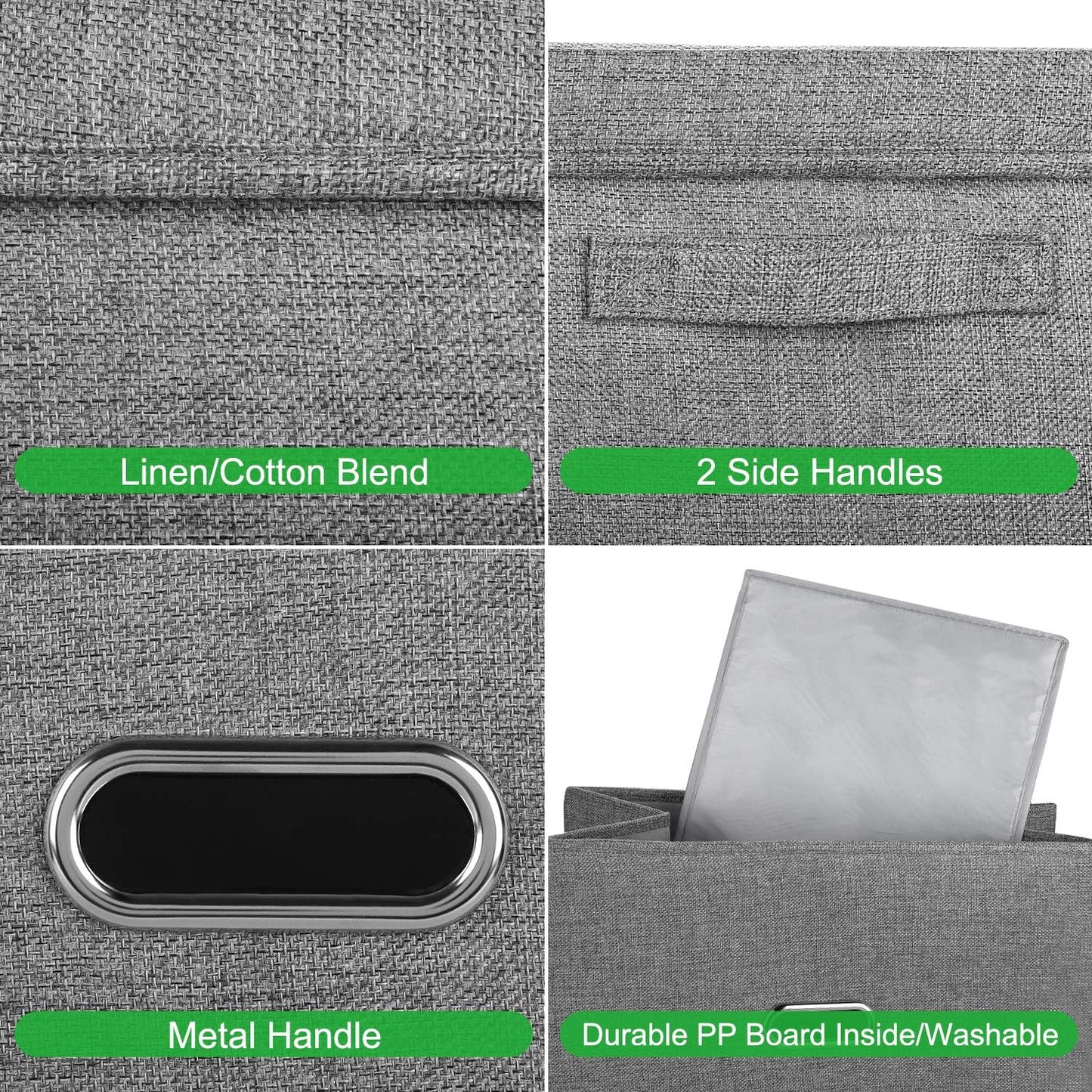Linen Fabric Collapsible Storage Bins with Removable Lids and Handles, Washable Storage Box