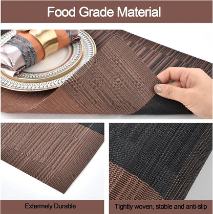 Placemats Set of 6 - Easy Clean Modern Durable Washable Vinyl Place Mats - Heat Resistant Placemats