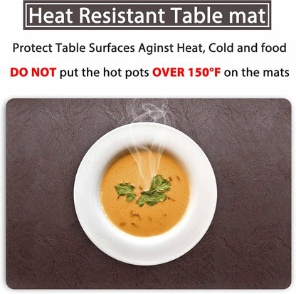 Set of 6 Faux Leather Placemats, PU Table Mats, Waterproof, Stain Resistant, Heat Resistant