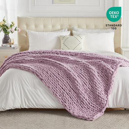 Carriediosa Chunky Knit Throw Blanket 50" X 60", 100% Hand Made Large Chenille Loop Yarn Soft