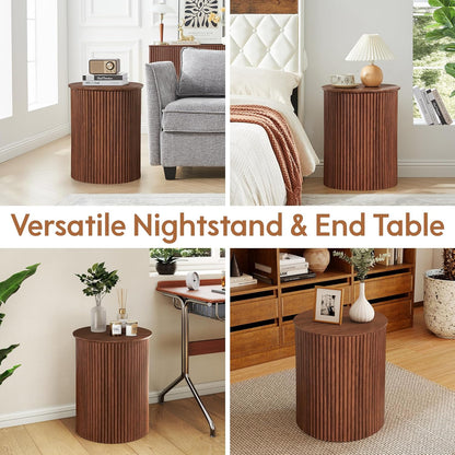 AVZEAR Small Round Side Table Fluted Night Stand Set of 2, 17.7" Mid Century Modern End Table
