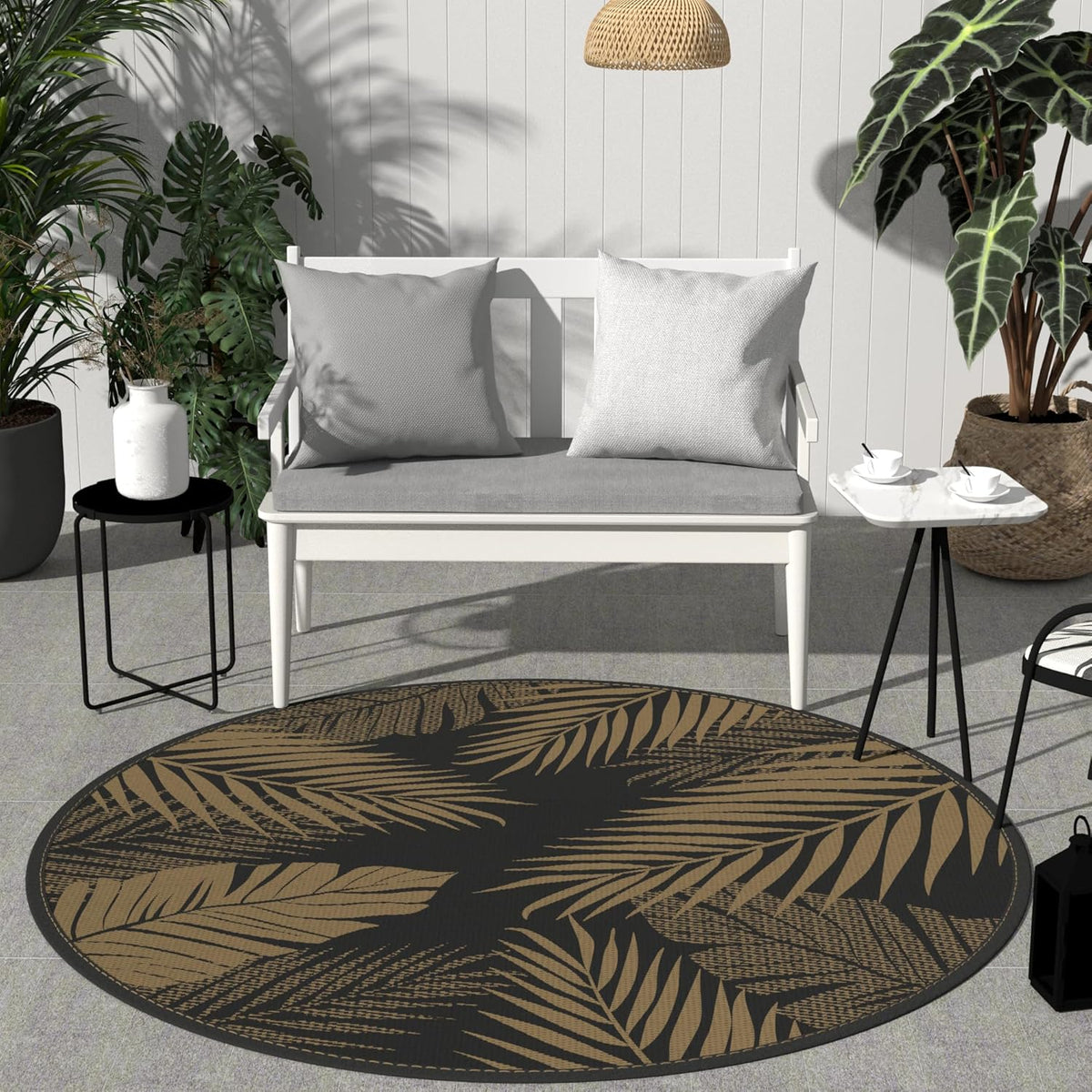 GENIMO Outdoor Rug 8' Round Waterproof for Patios Clearance, Reversible Outdoor Plastic Straw