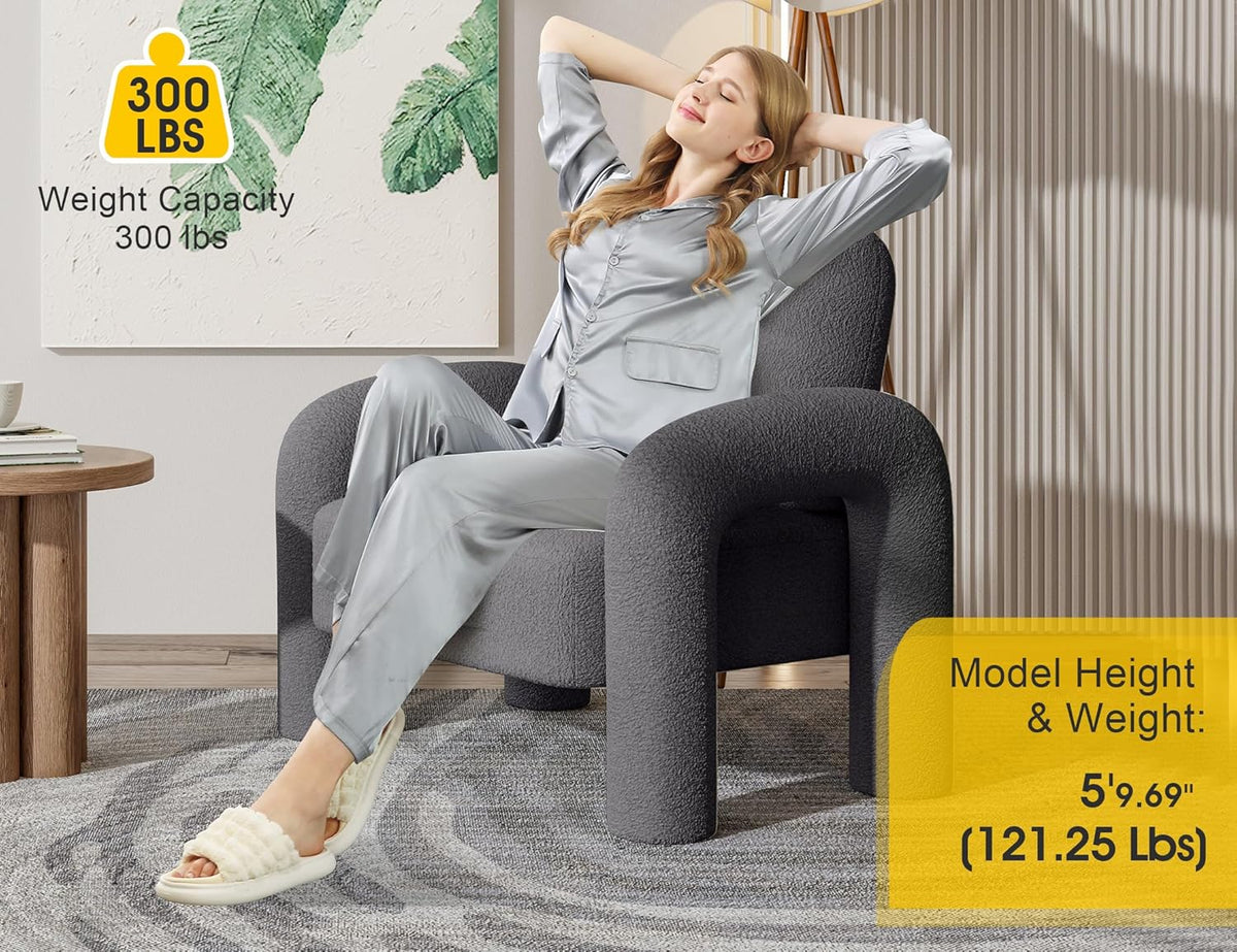 Modern Sherpa Accent Chair, Teddy Upholstered Arm Single Sofa, Cozy Fluffy Reading Chair for Living