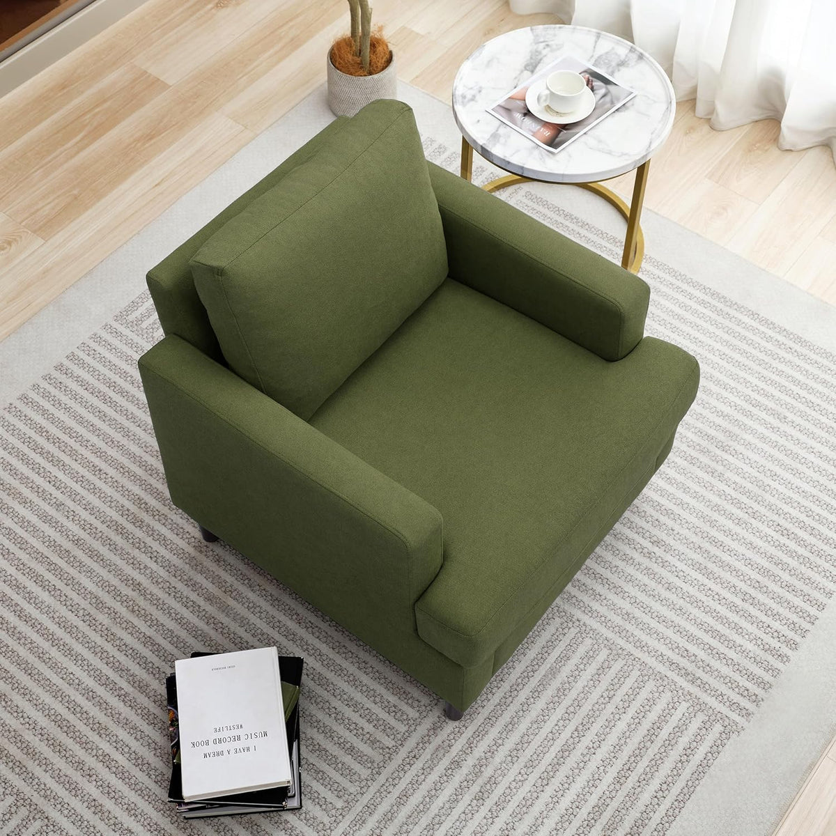 Mid-Century Accent Chair,Modern Linen Fabric Armchair for Living Room,Comfy Upholstered Reading
