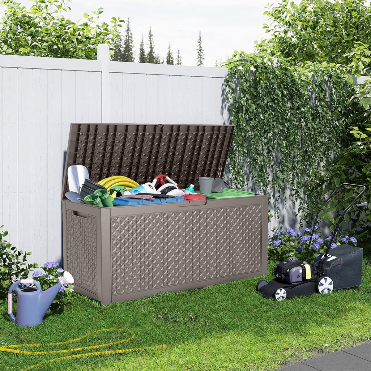 100 Gallon Resin Deck Box, Lockable Outdoor Storage Box for Patio Cushions Storage Furniture,Garden