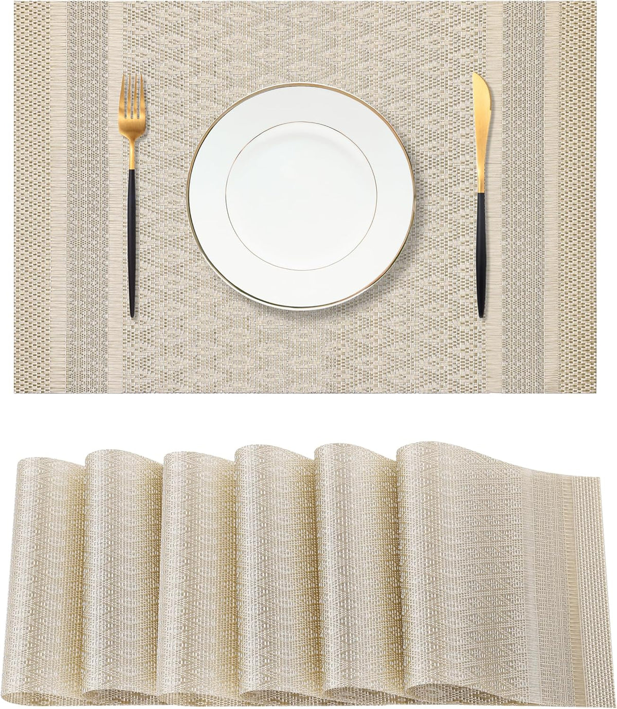 Leetaltree Stardust Yellow Placemats Set of 6 - Heat Resistant Non-Slip Place mats for Dining