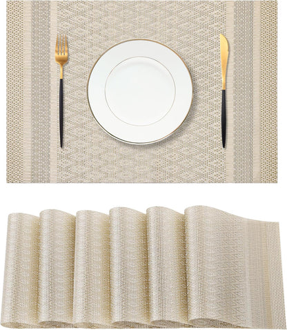 Leetaltree Stardust Yellow Placemats Set of 6 - Heat Resistant Non-Slip Place mats for Dining