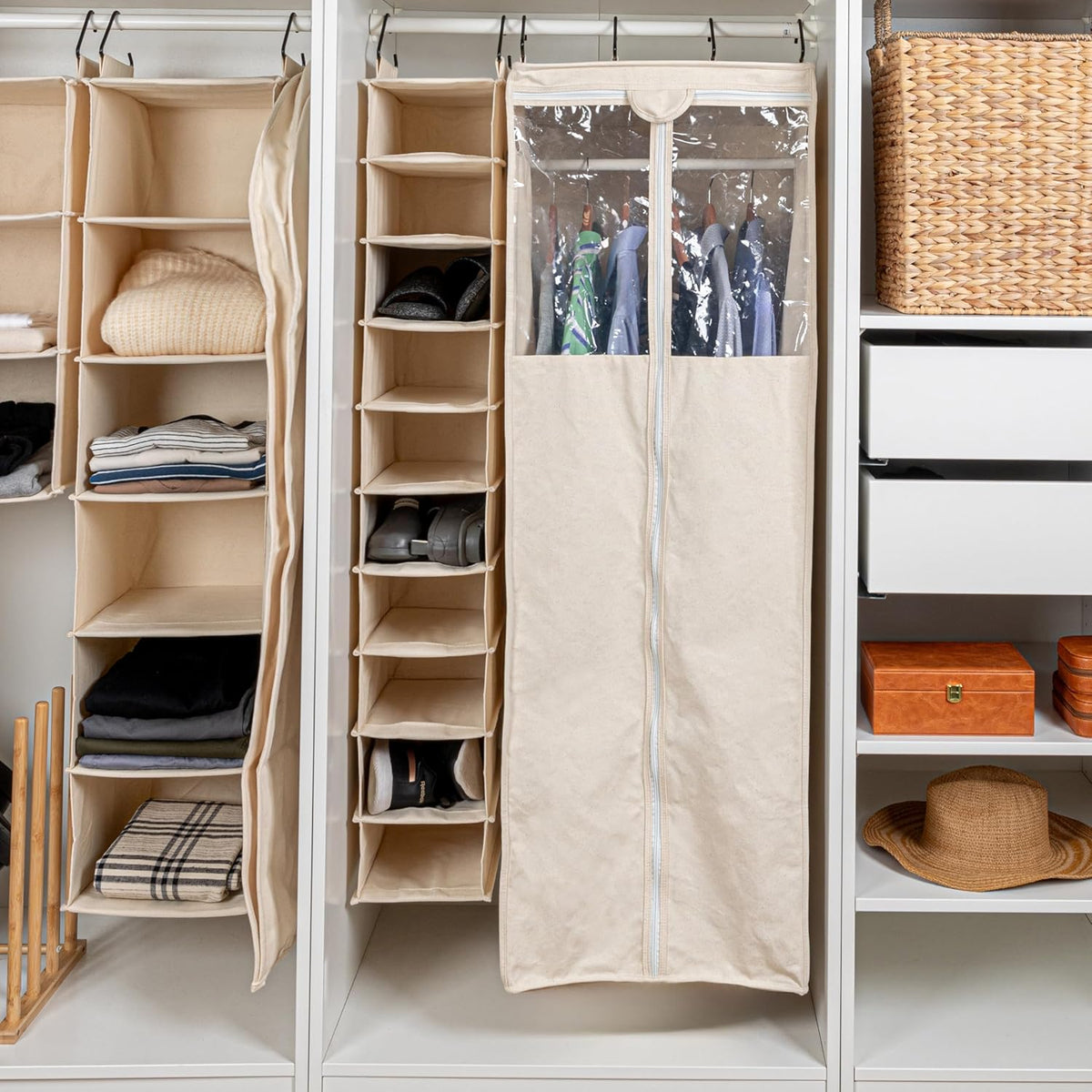 Household Essentials Hanging Shoe Organizer, 10 Wide Cubbies with Cedarline Pockets, Heavy-Duty