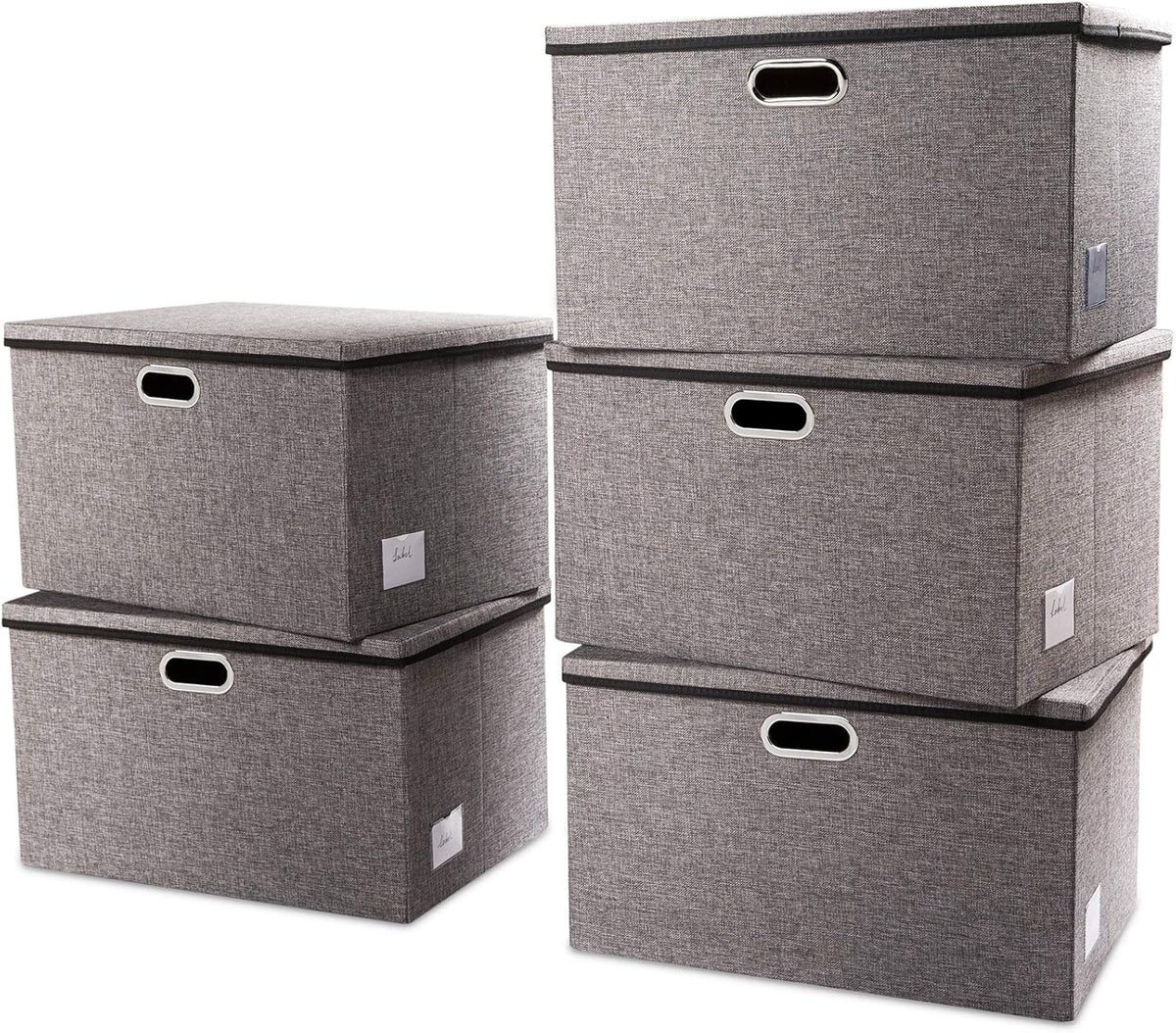 PRANDOM Extra Large Collapsible Storage Bins with Lids [5-Pack] Linen Fabric Foldable Storage