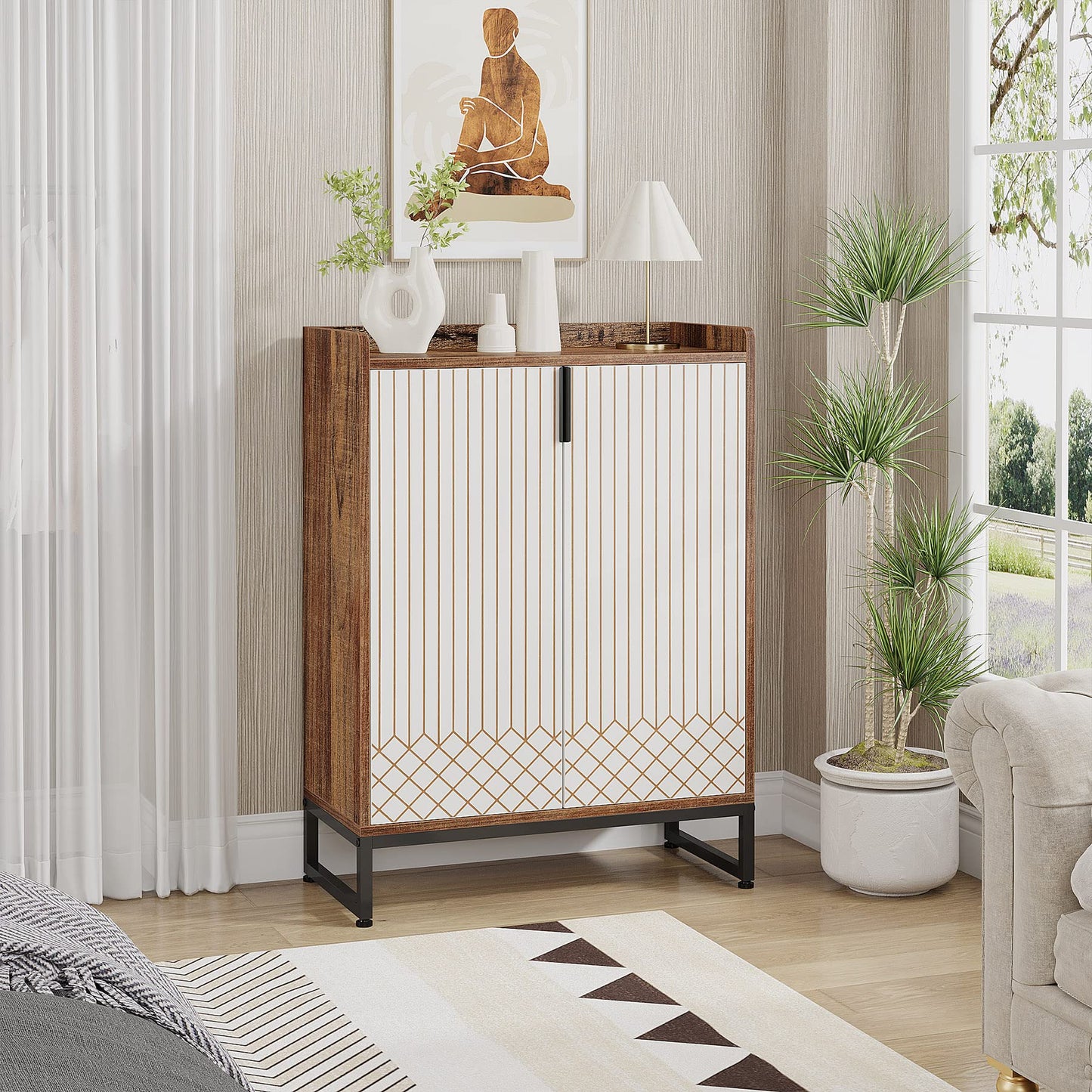 Tribesigns Modern Shoe Cabinet for Entryway, 25 Pairs Shoe Cabinet with Doors, Wood 5-Tier Shoe
