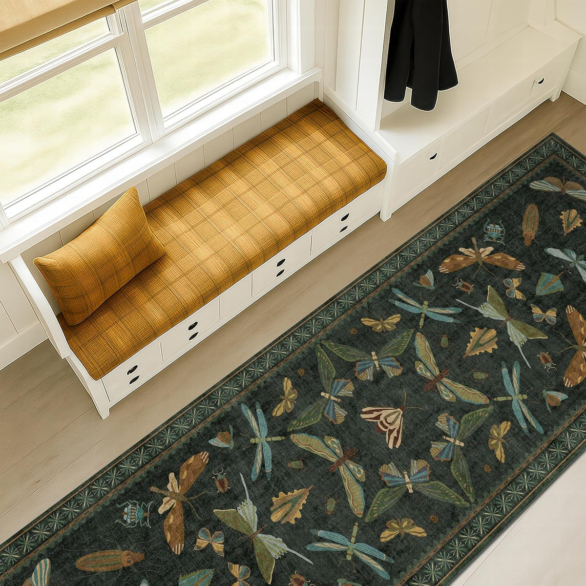 8 ft Long Hallway Runner Rug - Boho Green Rug for Kitchen Floor, Entrance Indoor, Washable Wide
