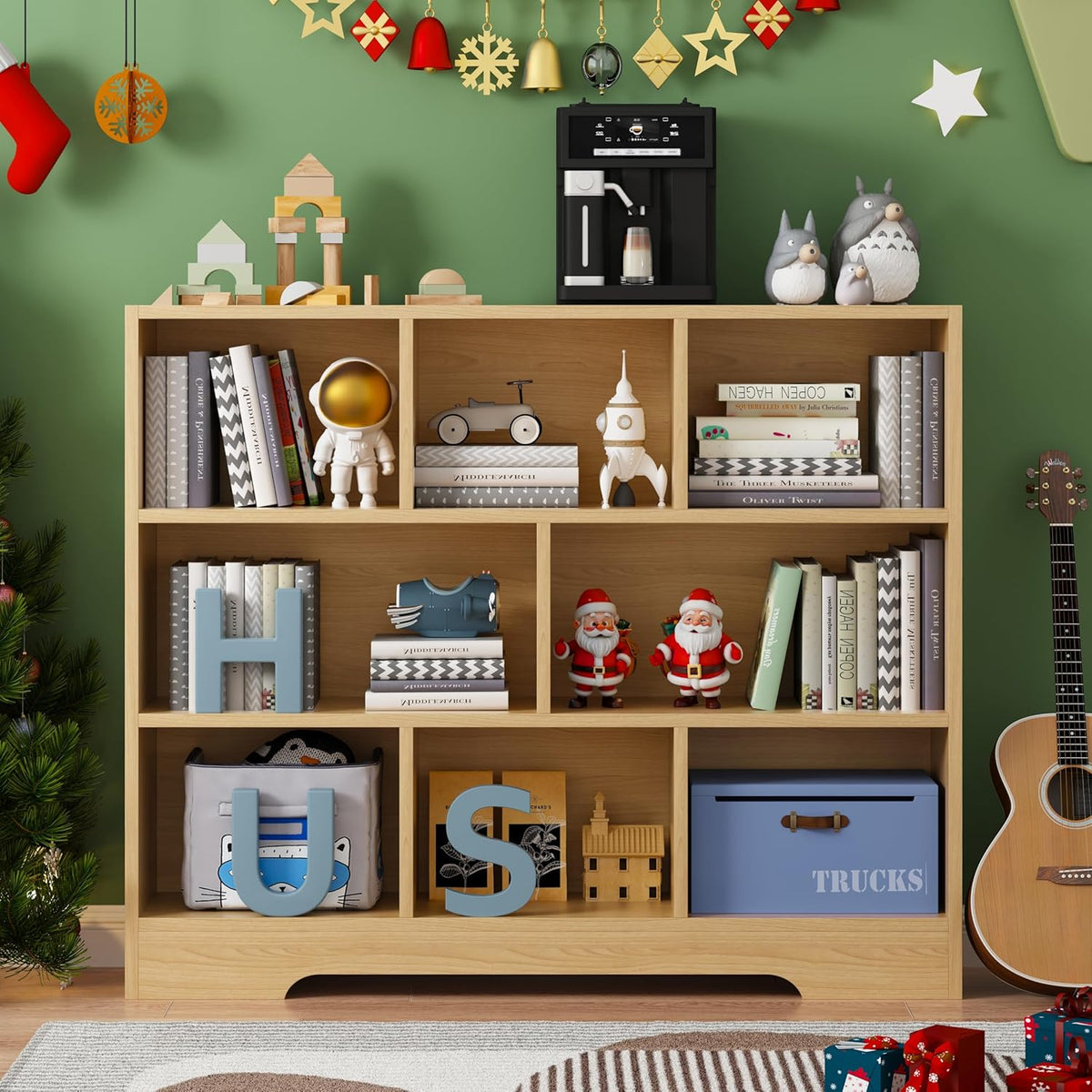 Book Shelf, 8 Cubes Storage Organizer, 3-Tier Open Shelf Wooden Bookcase, Freestanding Log