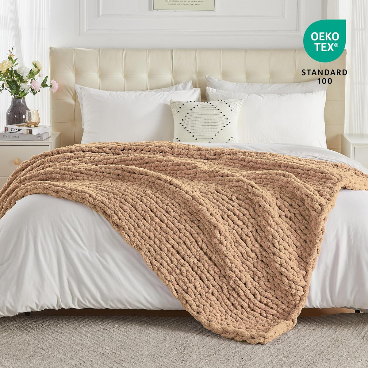 Carriediosa Chunky Knit Throw Blanket 60" X 80" Twin, 100% Hand Made Large Chenille Loop Yarn Soft
