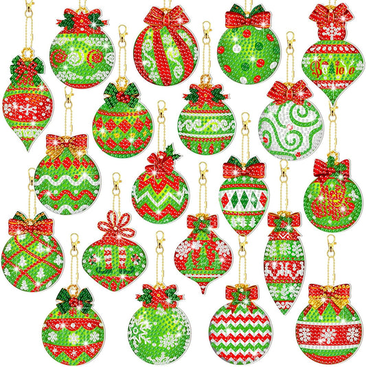Tondiamo 20 Pcs Christmas Diamond Painting Keychain Kits 5D DIY Diamond Art Pendants Double Sided