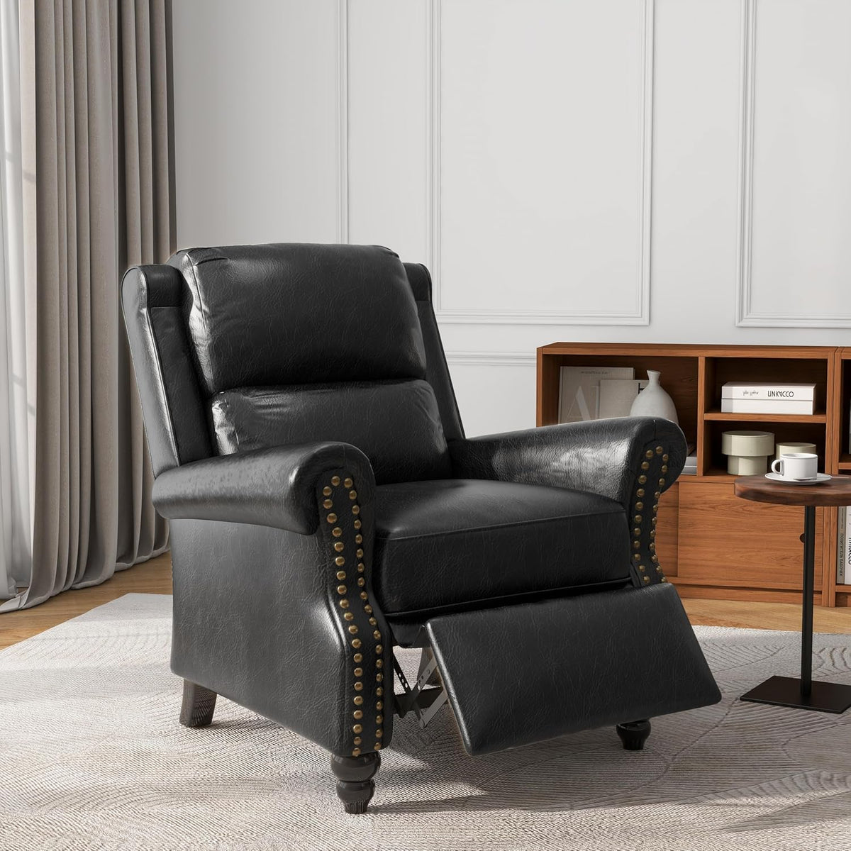 UIXE Pushback Recliner Chairs Set of 2, PU Leather Armchair Push Back Accent Chair, Rivet Trim Club