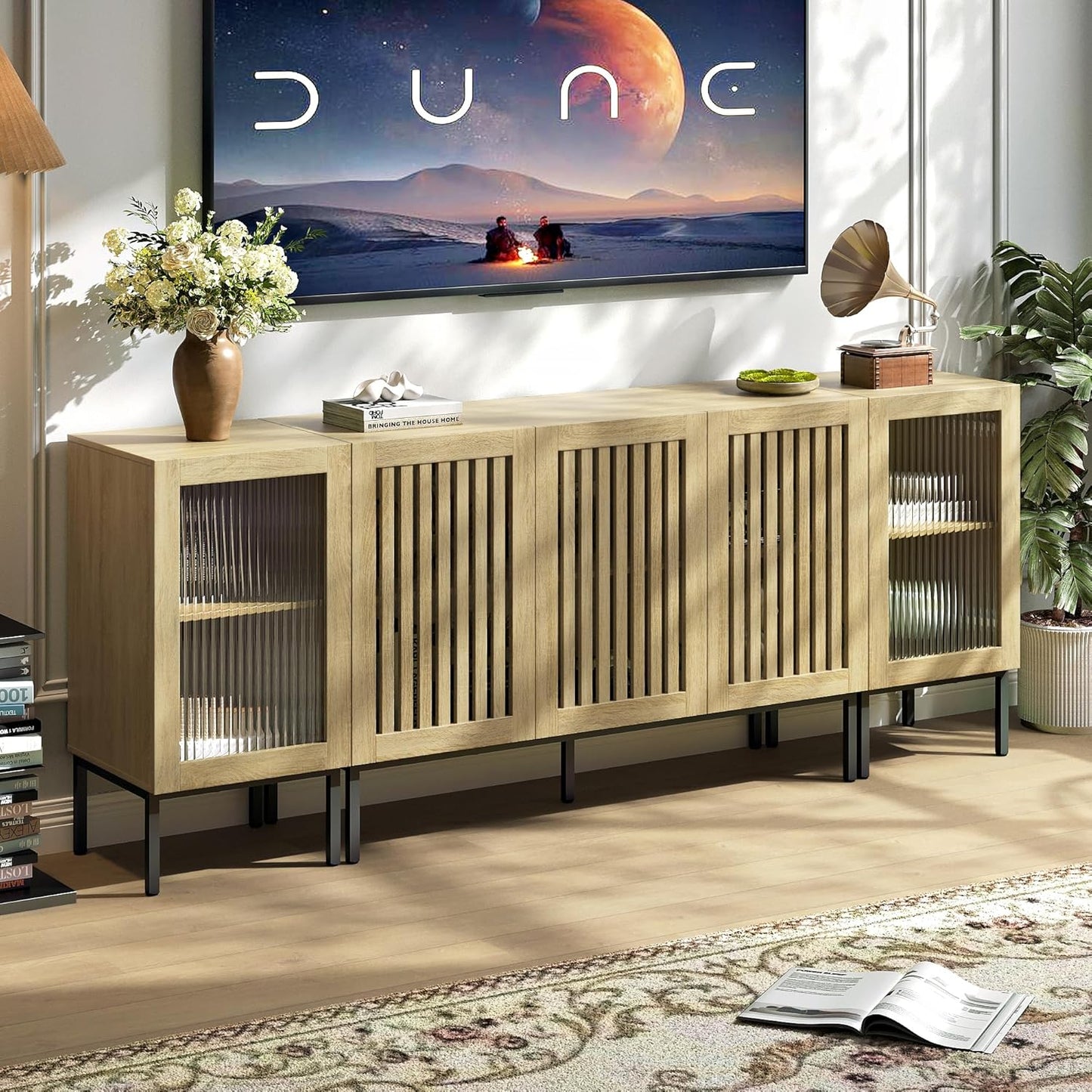 Farmhouse TV Stand for TVs up to 85 Inch, Entertainment Center TV Console with Storage Cabinets and