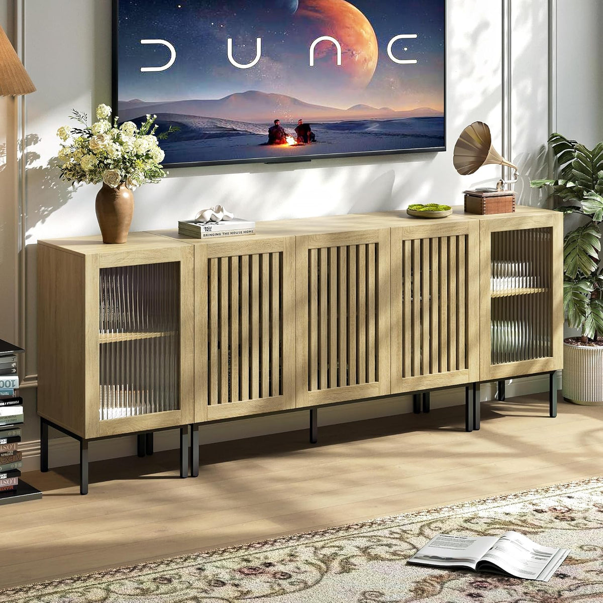 Farmhouse TV Stand for TVs up to 85 Inch, Entertainment Center TV Console with Storage Cabinets and