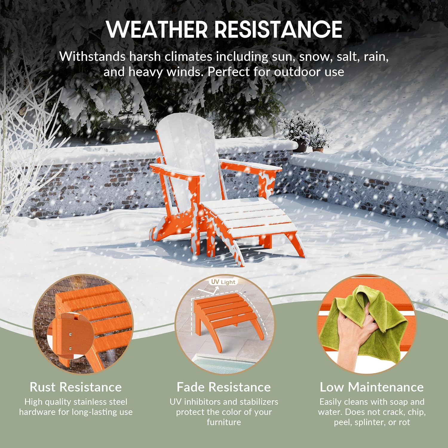 WestinTrends Outdoor Ottoman, Patio Adirondack Ottoman Foot Rest, All Weather Poly Lumber Folding