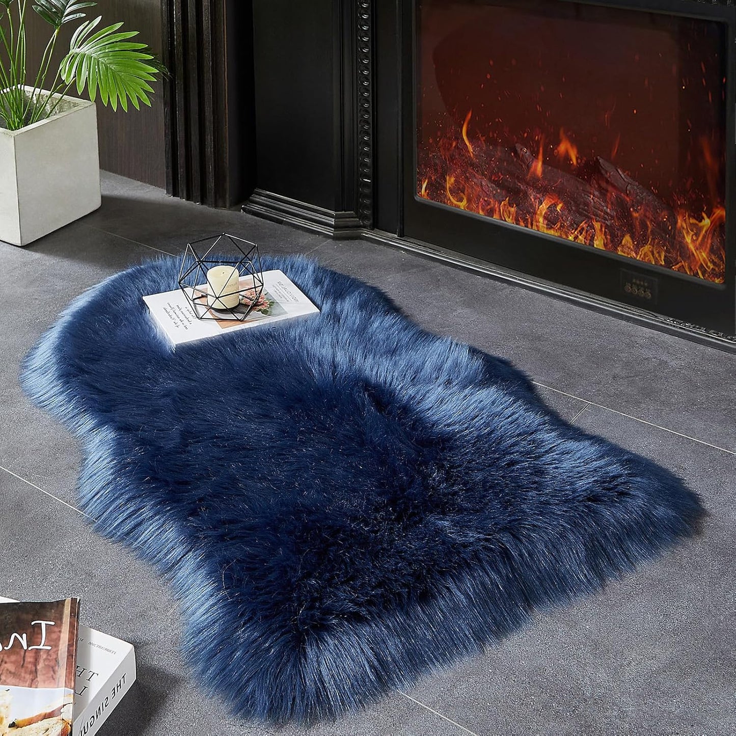 AMTOVO Faux Fur Rug, Dark Blue Small Area Rug, Fluffy Sheepskin Rug, Fuzzy Ultra Soft 2 x 3 ft Shag