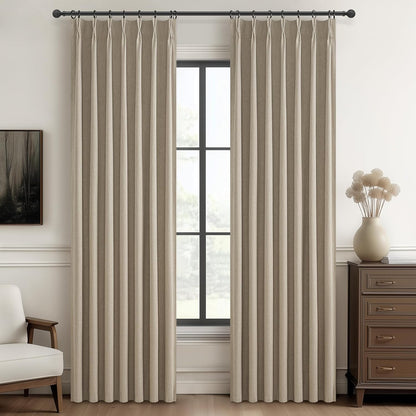 GreyBeige Modern Neutral 90 Inch Pinch Pleated Blackout Sliding Glass Door Curtains Light and Draft