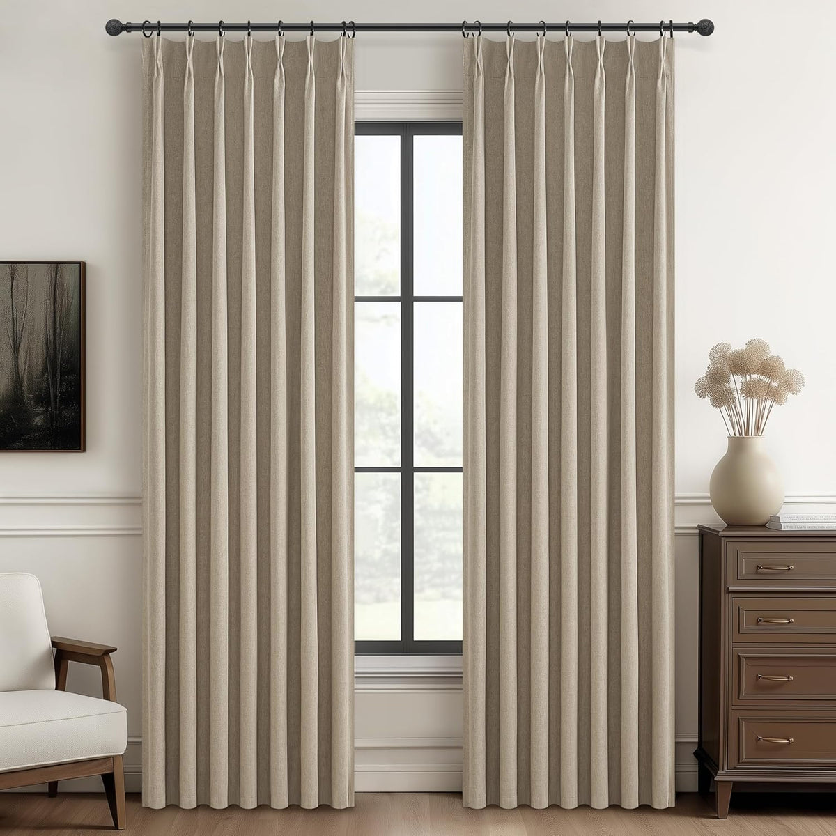 100% Blackout Viral Curtains 84 Inch Length 2 Panels Set Farmhouse Style for Bedroom Windows/Living